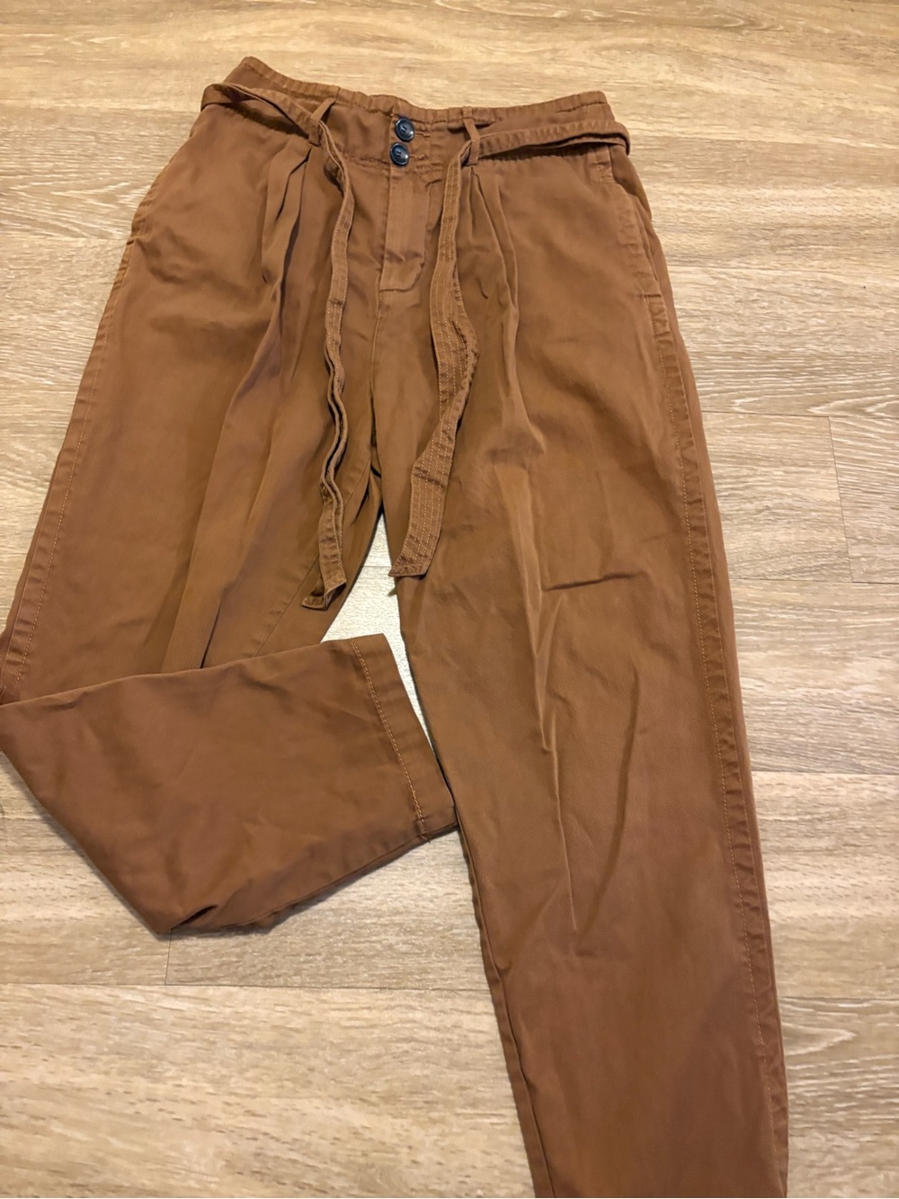 Free People High-Waist Tie Belt Trousers in Warm Brown - Picture 3 of 10